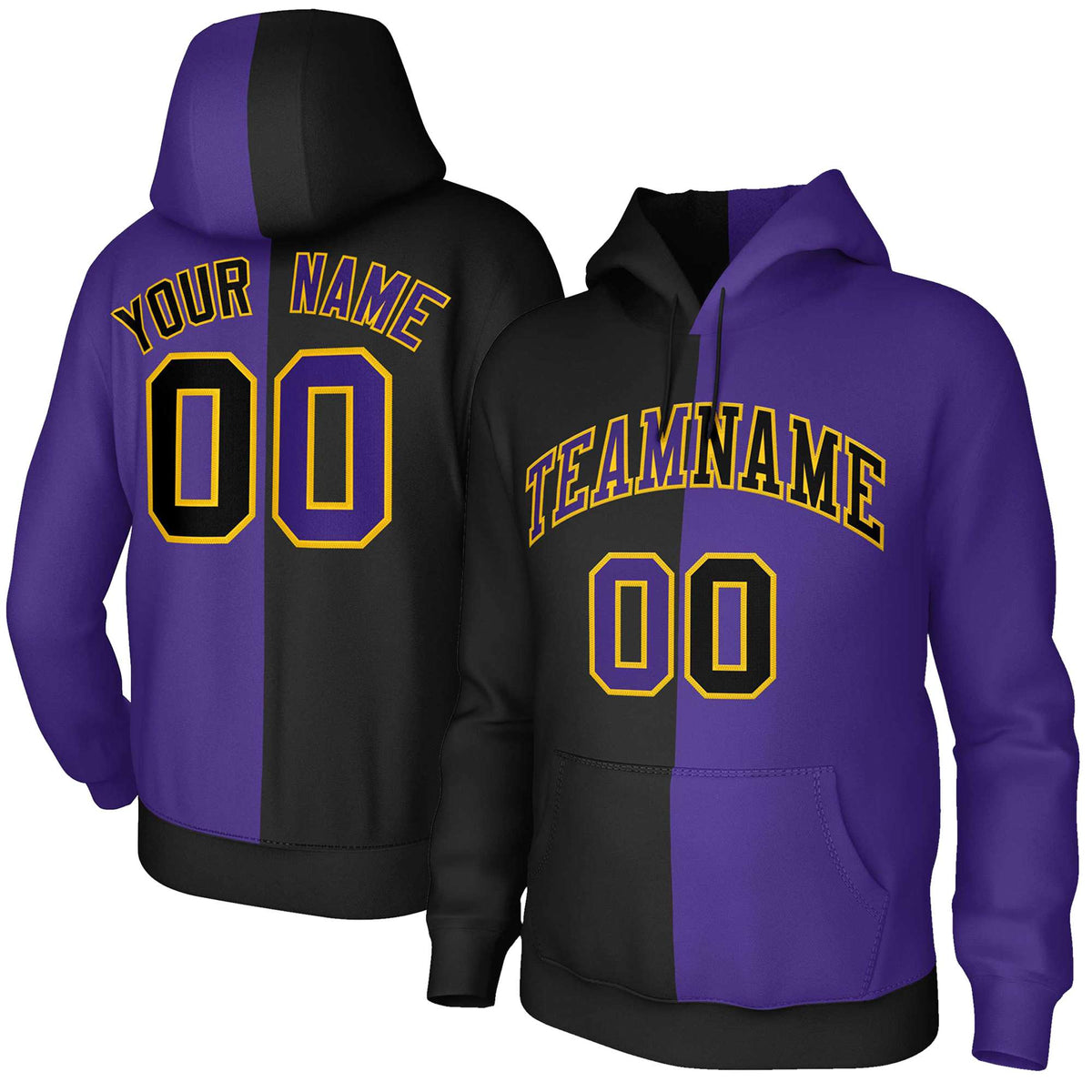 Custom Black Purple Purple-Gold Split Fashion Stitched Sportwear Pullover Hoodie| KXKSHOP