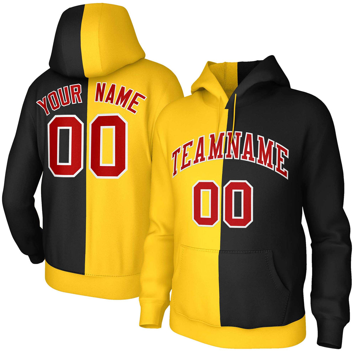 Custom Gold Black Red-White Split Fashion Stitched Sportwear Pullover Hoodie| KXKSHOP