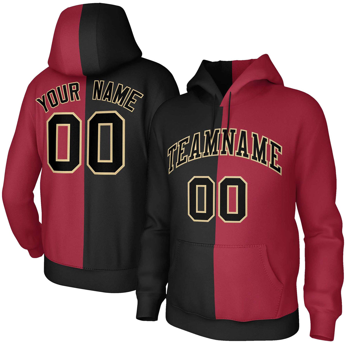 Custom Black Crimson Black-Old Gold Split Fashion Stitched Sportwear Pullover Hoodie| KXKSHOP