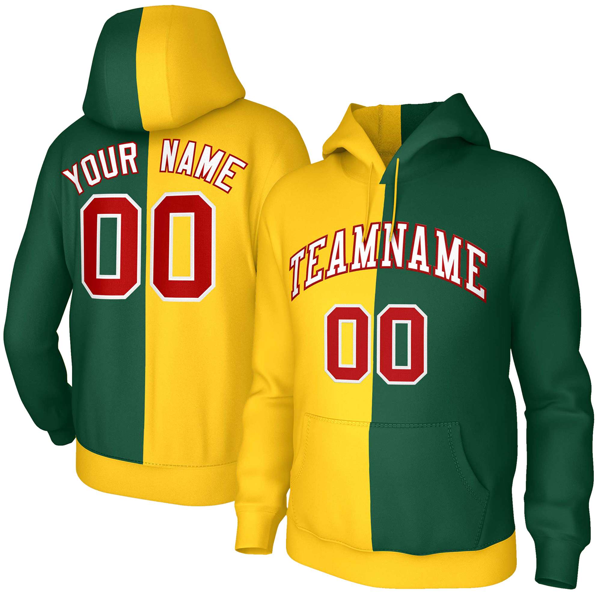 Custom Gold Green White-Red Split Fashion Stitched Sportwear Pullover Hoodie| KXKSHOP