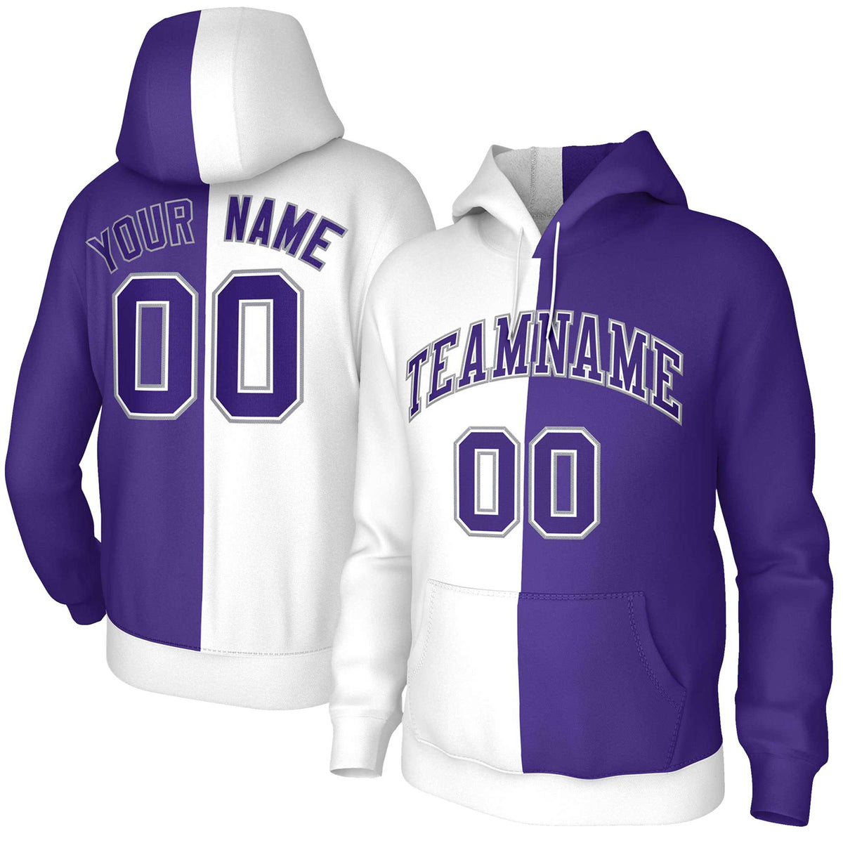 Custom White Purple Purple-White Split Fashion Stitched Sportwear Pullover Hoodie| KXKSHOP