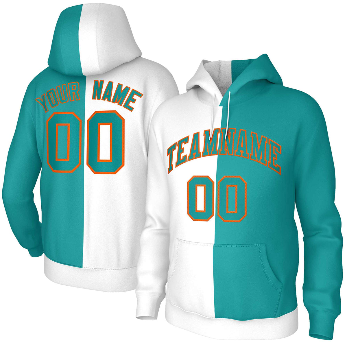 Custom White Aqua Aqua-Orange Split Fashion Stitched Sportwear Pullover Hoodie| KXKSHOP