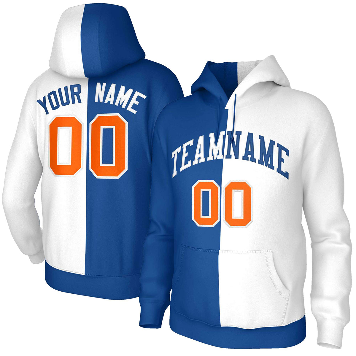 Custom Royal White White-Royal Split Fashion Stitched Sportwear Pullover Hoodie| KXKSHOP