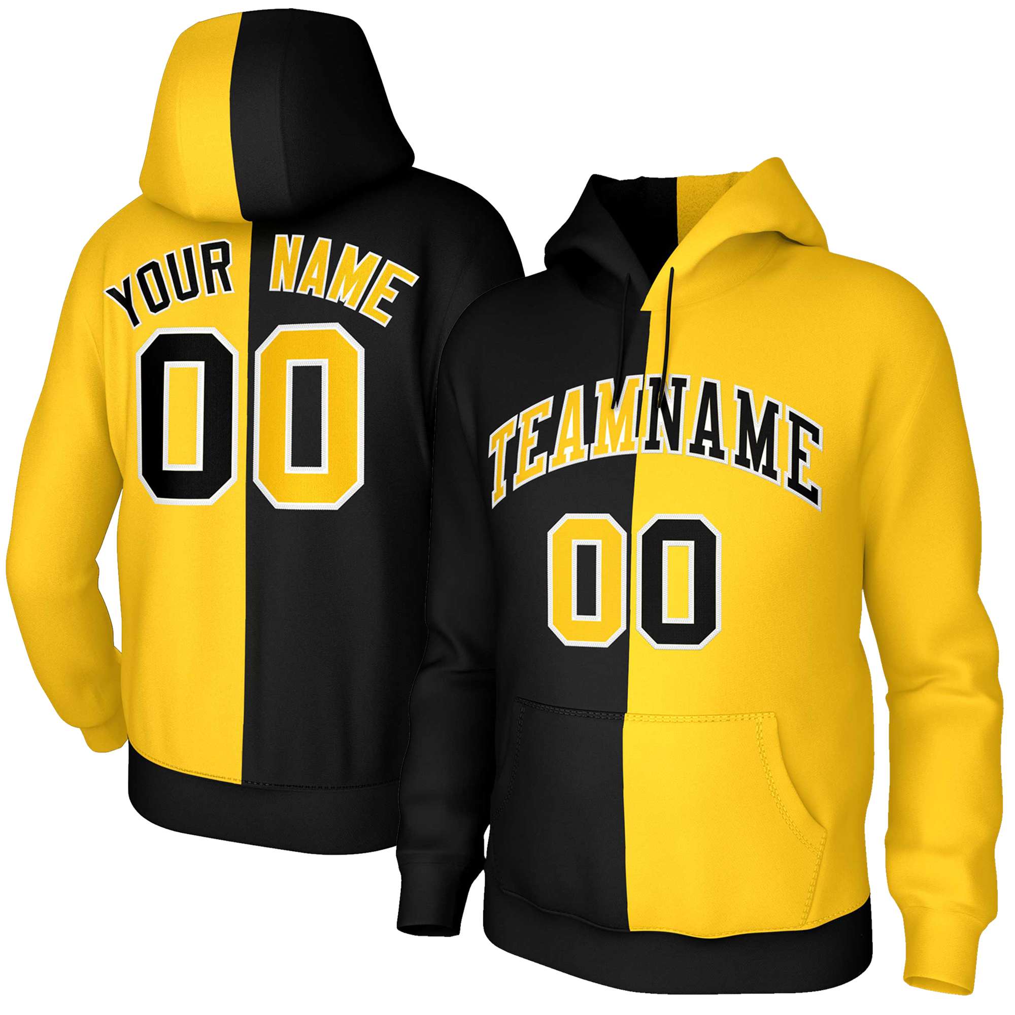 Custom Black Gold Gold-White Split Fashion Stitched Sportwear Pullover Hoodie| KXKSHOP