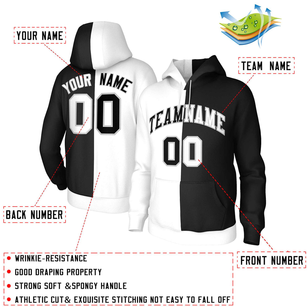 Custom White Black-Gray Split Fashion Stitched Sportwear Pullover Hoodie| KXKSHOP