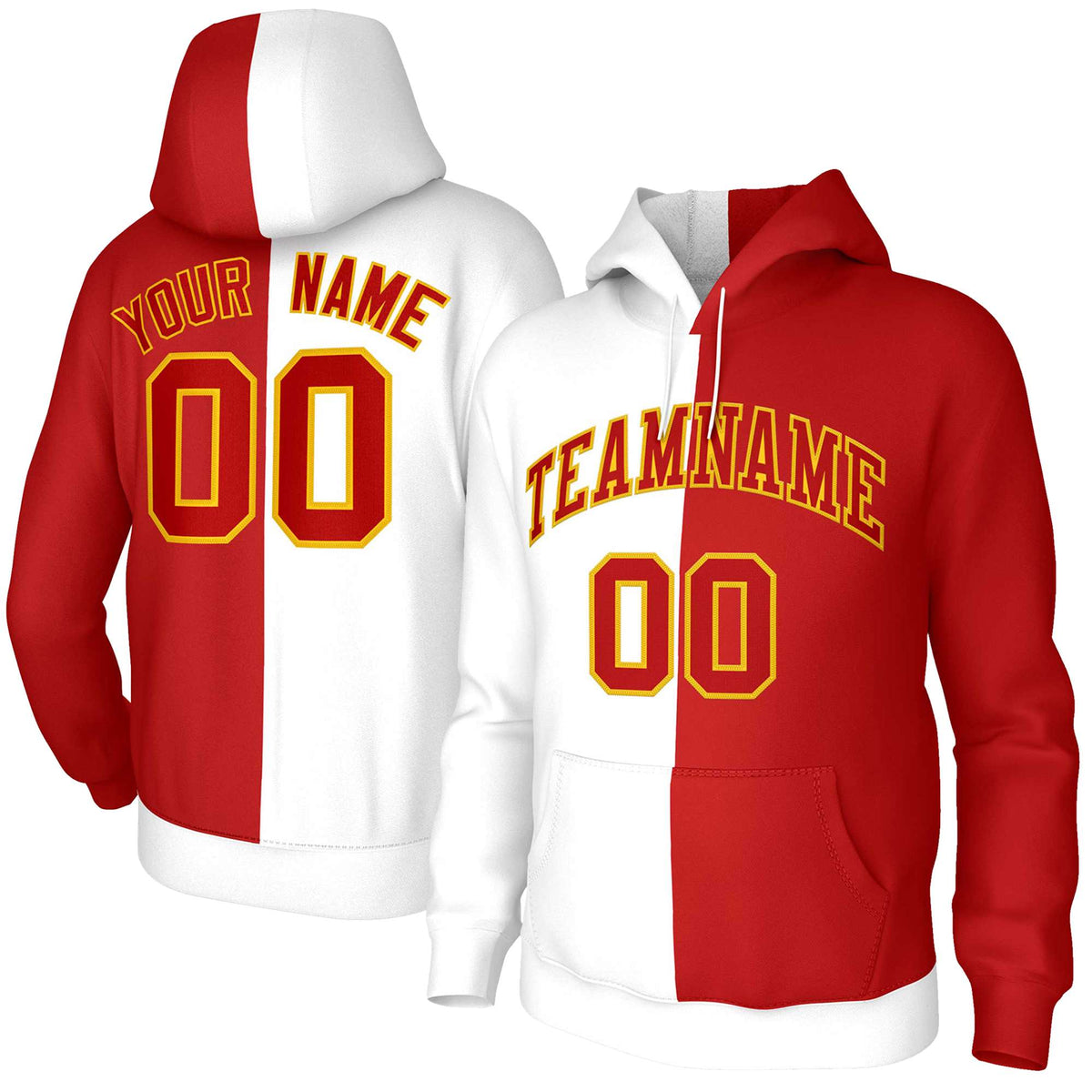 Custom White Red Red-Gold Split Fashion Stitched Sportwear Pullover Hoodie| KXKSHOP