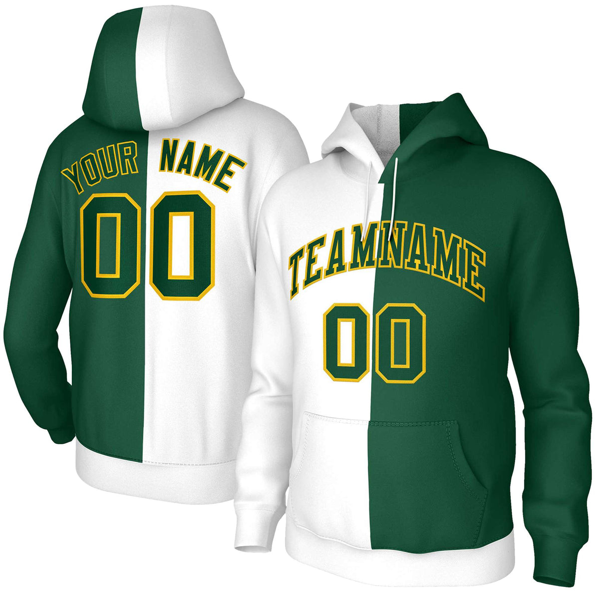 Custom White Green Green-Gold Split Fashion Stitched Sportwear Pullover Hoodie| KXKSHOP