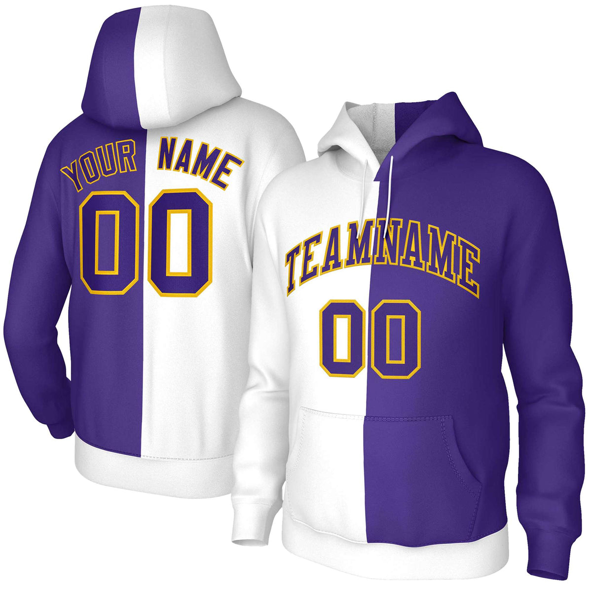Custom White Purple Purple-Gold Split Fashion Stitched Sportwear Pullover Hoodie| KXKSHOP