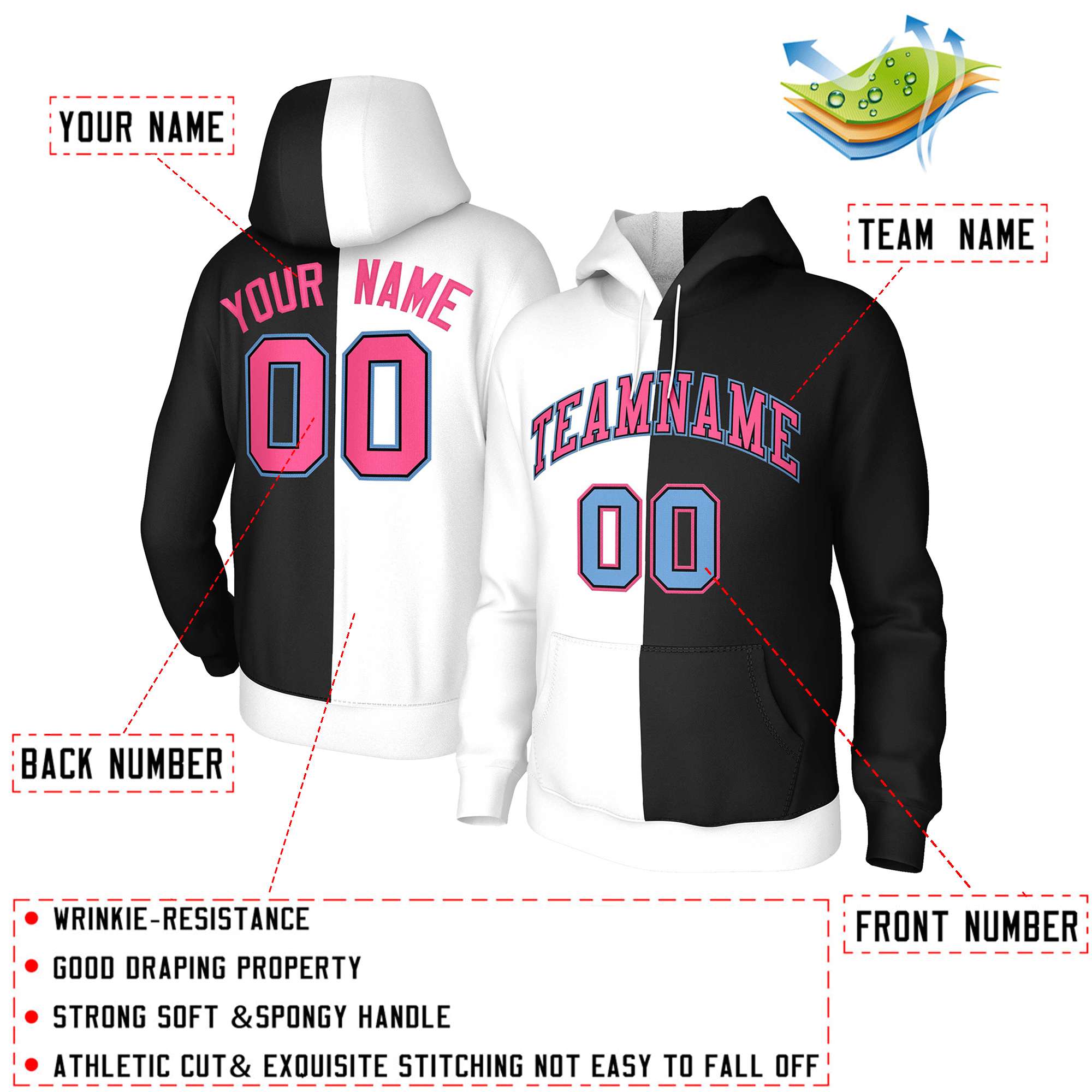 Custom White Black Pink-Black Split Fashion Stitched Sportwear Pullover Hoodie| KXKSHOP
