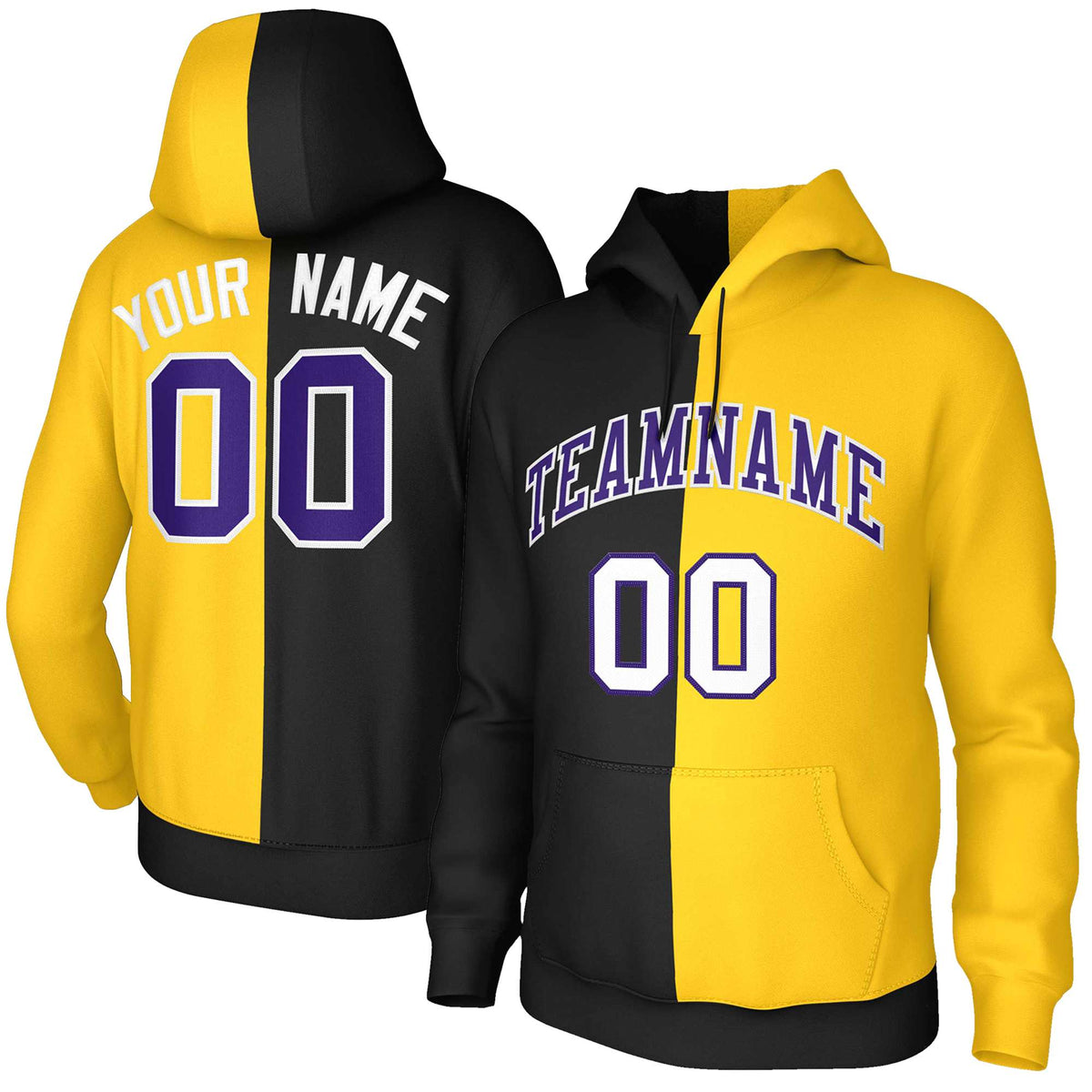 Custom Black Gold Purple-White Split Fashion Stitched Sportwear Pullover Hoodie| KXKSHOP