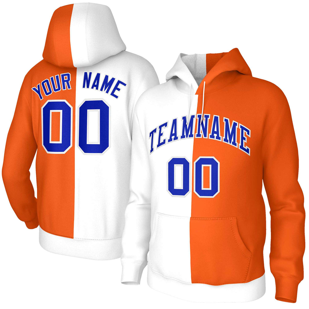 Custom White Orange Royal-White Split Fashion Stitched Sportwear Pullover Hoodie| KXKSHOP