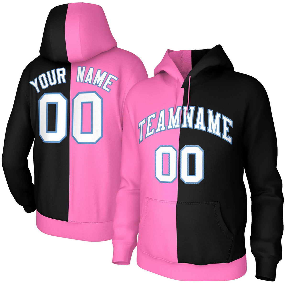 Custom Pink Black White-Light Blue Split Fashion Stitched Sportwear Pullover Hoodie| KXKSHOP