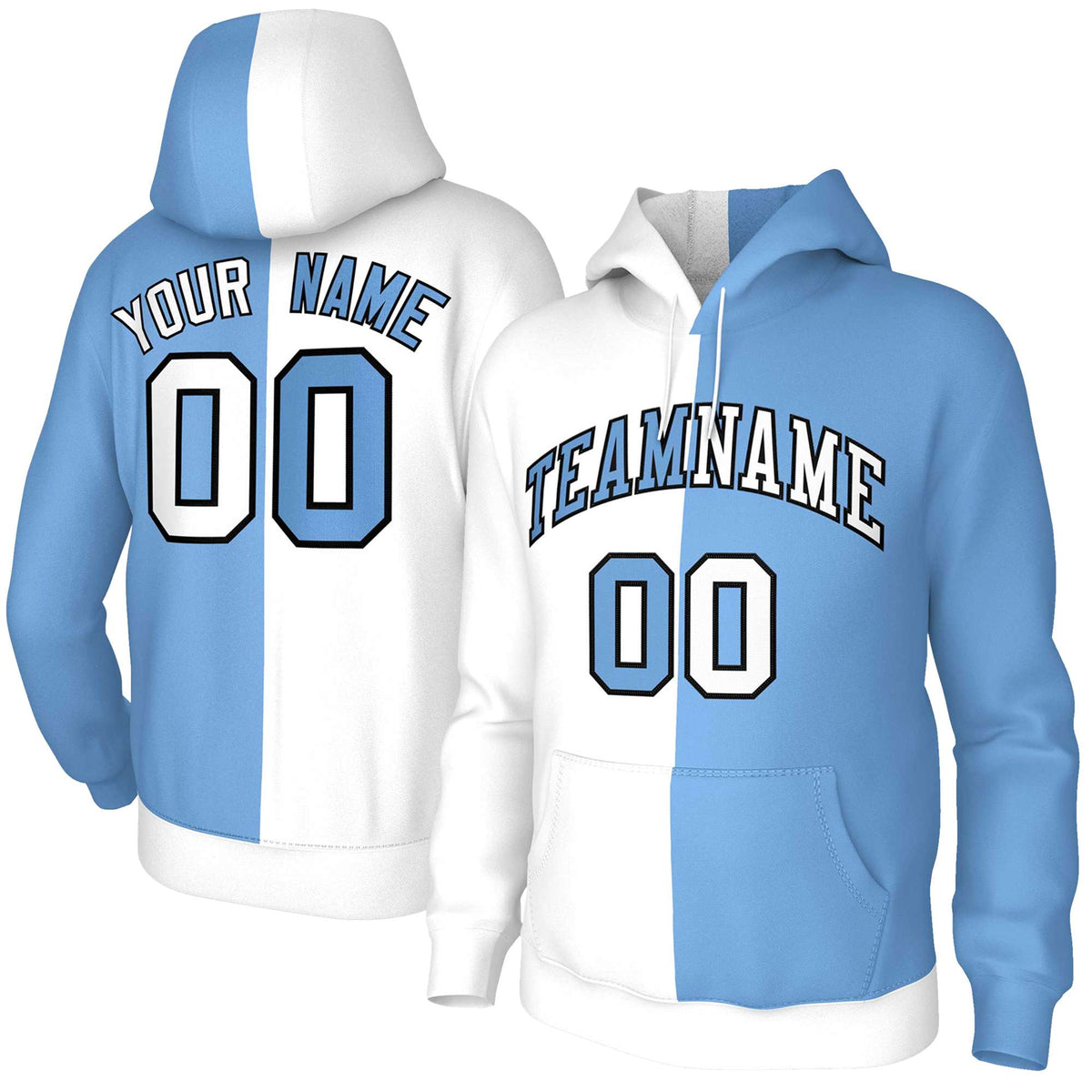 Custom White Light Blue Light Blue-Black Split Fashion Stitched Sportwear Pullover Hoodie| KXKSHOP