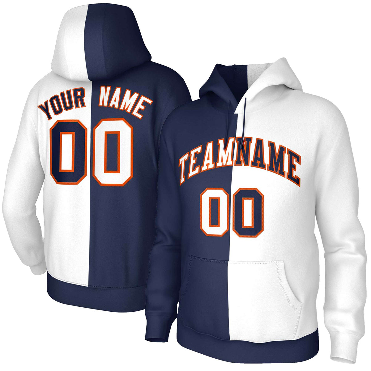 Custom Navy White White-Orange Split Fashion Stitched Sportwear Pullover Hoodie| KXKSHOP