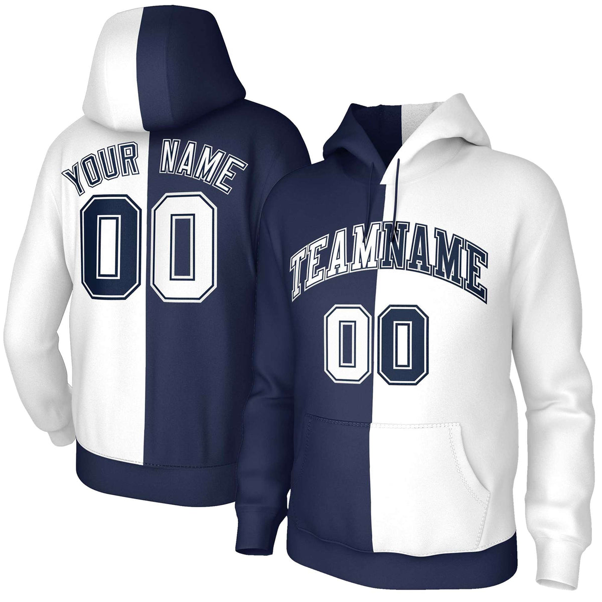 Custom Navy White White-Navy Split Fashion Stitched Sportwear Pullover Hoodie| KXKSHOP
