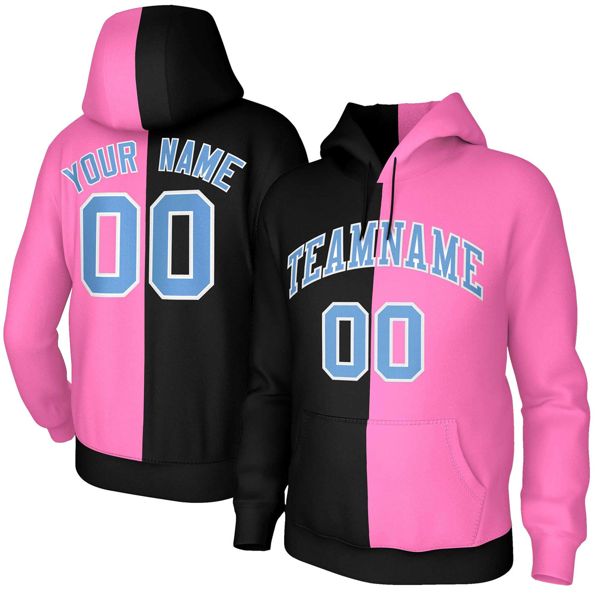 Custom Black Pink Light Blue-White Split Fashion Stitched Sportwear Pullover Hoodie| KXKSHOP