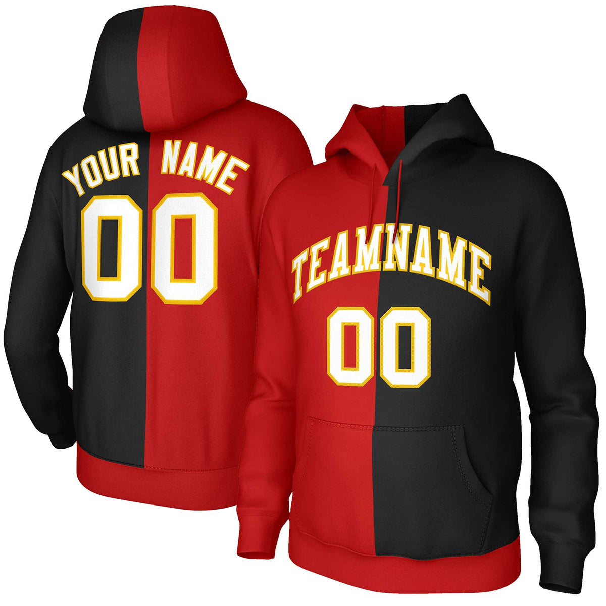 Custom Red Black White-Gold Split Fashion Stitched Sportwear Pullover Hoodie| KXKSHOP