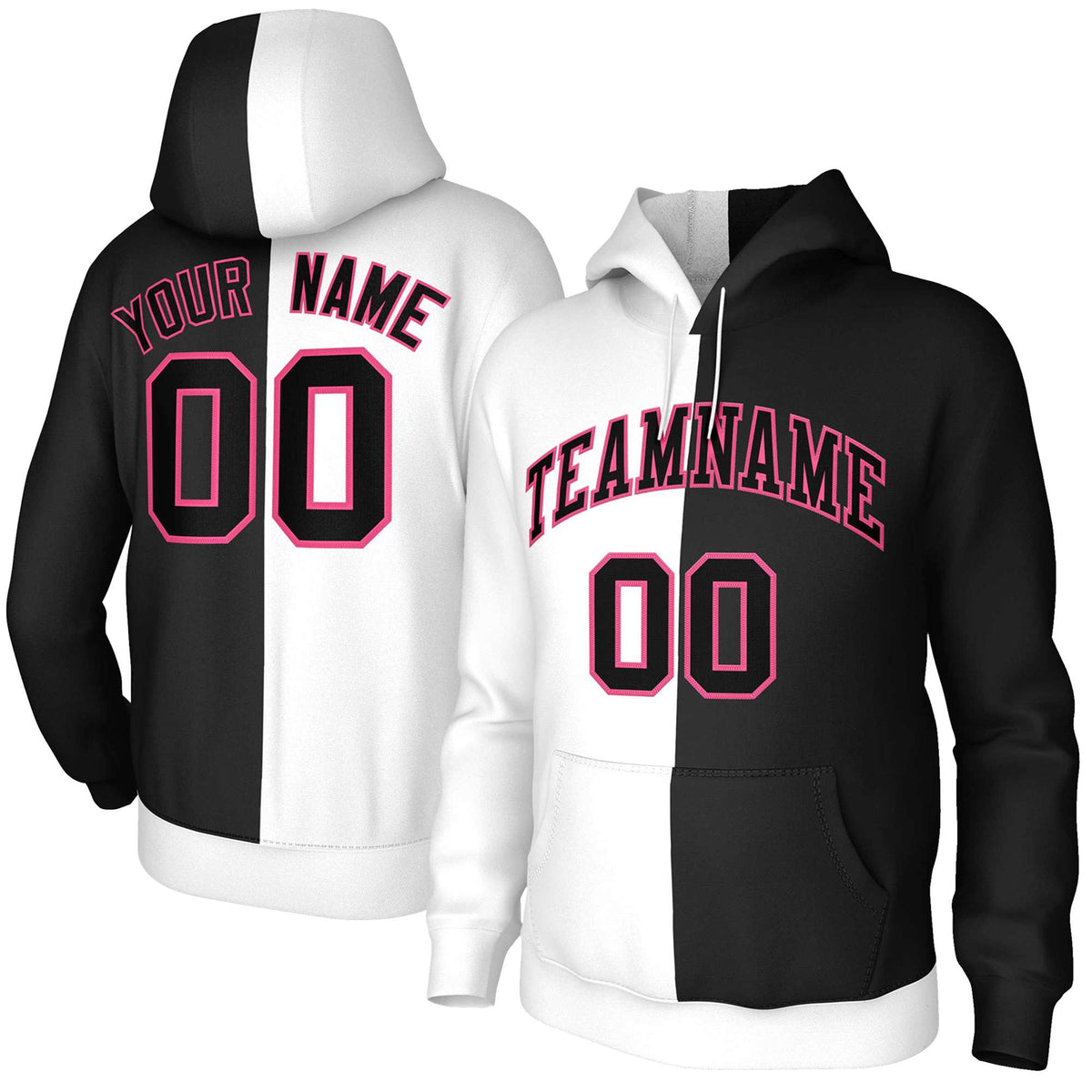 Custom White Black-Pink Split Fashion Stitched Sportwear Pullover Hoodie| KXKSHOP