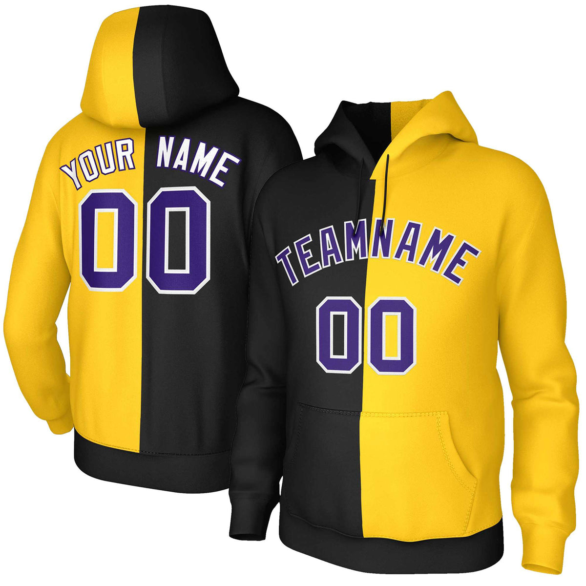 Custom Black Gold Purple-White Split Fashion Stitched Sportwear Pullover Hoodie| KXKSHOP