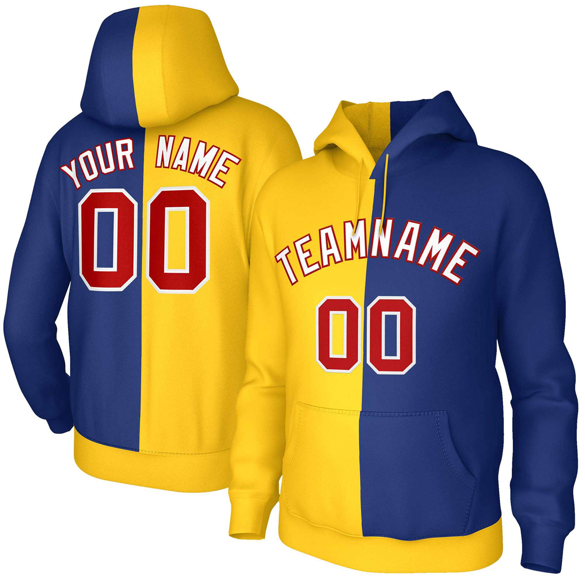 Custom Gold Royal White-Red Split Fashion Stitched Sportwear Pullover Hoodie| KXKSHOP