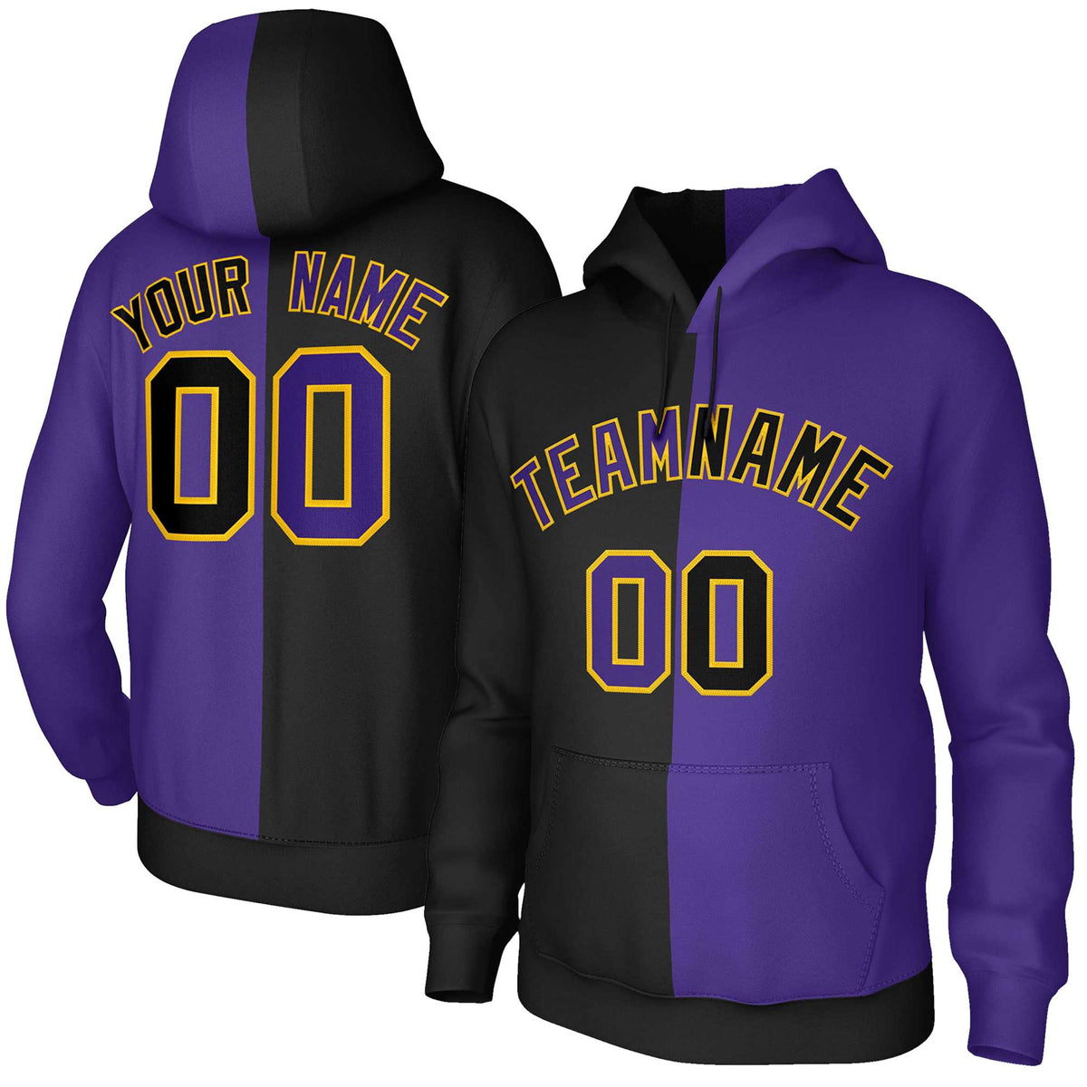 Custom Black Purple Purple-Gold Split Fashion Stitched Sportwear Pullover Hoodie| KXKSHOP