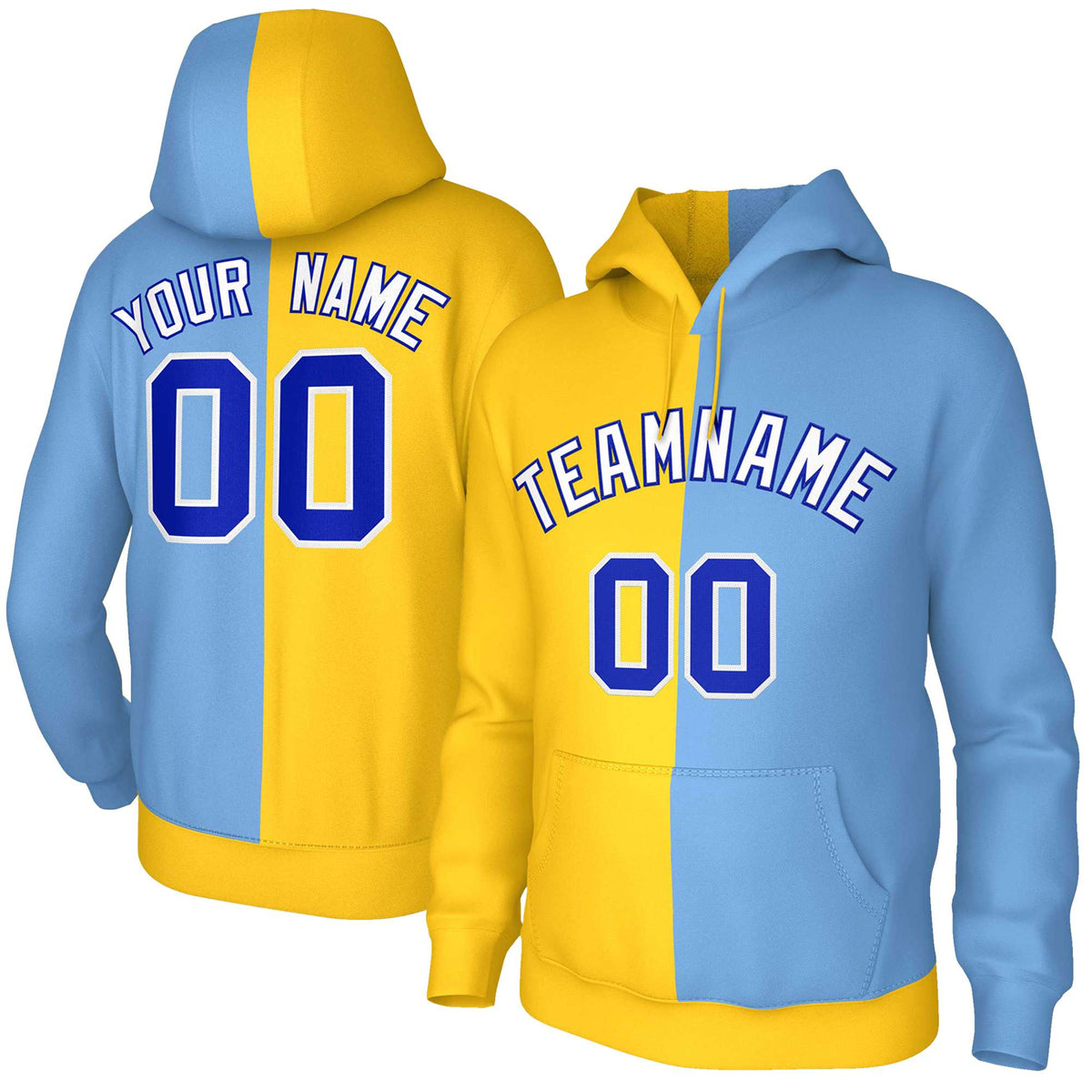 Custom Gold Light Blue White-Royal Split Fashion Stitched Sportwear Pullover Hoodie| KXKSHOP