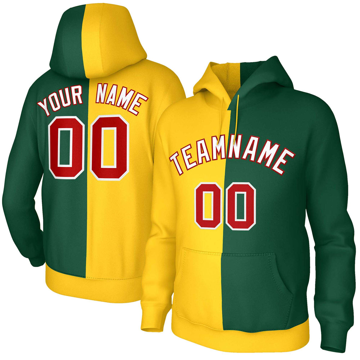 Custom Gold Green White-Red Split Fashion Stitched Sportwear Pullover Hoodie| KXKSHOP