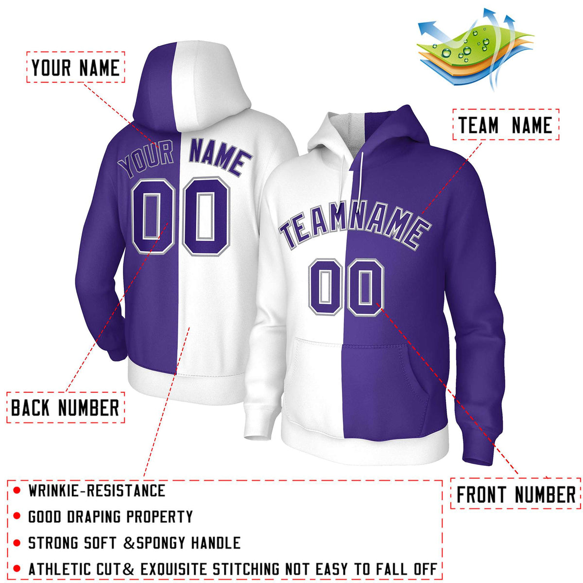Custom White Purple Purple-White Split Fashion Stitched Sportwear Pullover Hoodie| KXKSHOP