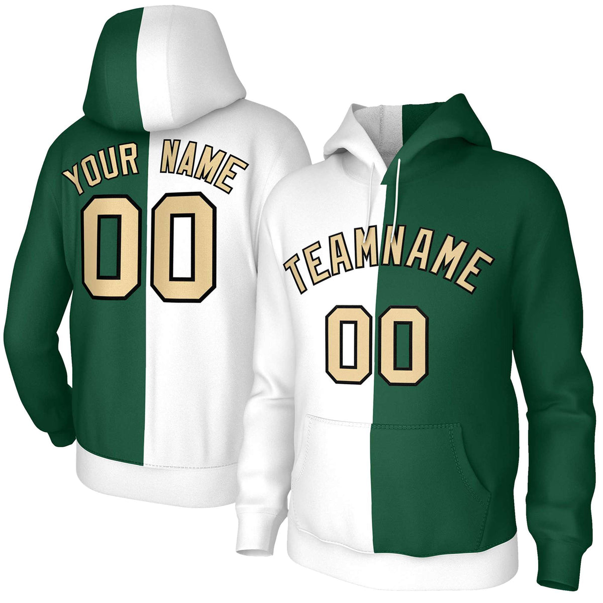 Custom White Green Khaki-Black Split Fashion Stitched Sportwear Pullover Hoodie| KXKSHOP