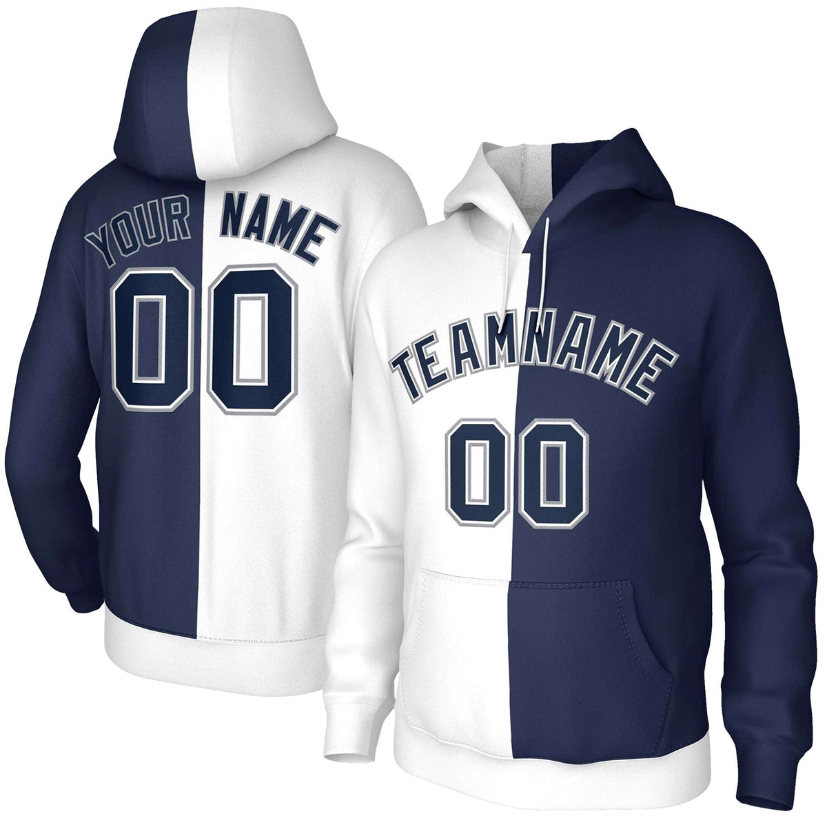 Custom White Navy Navy-White Split Fashion Stitched Sportwear Pullover Hoodie| KXKSHOP