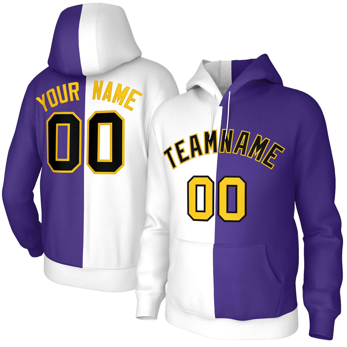 Custom White Purple Black-Gold Split Fashion Stitched Sportwear Pullover Hoodie| KXKSHOP
