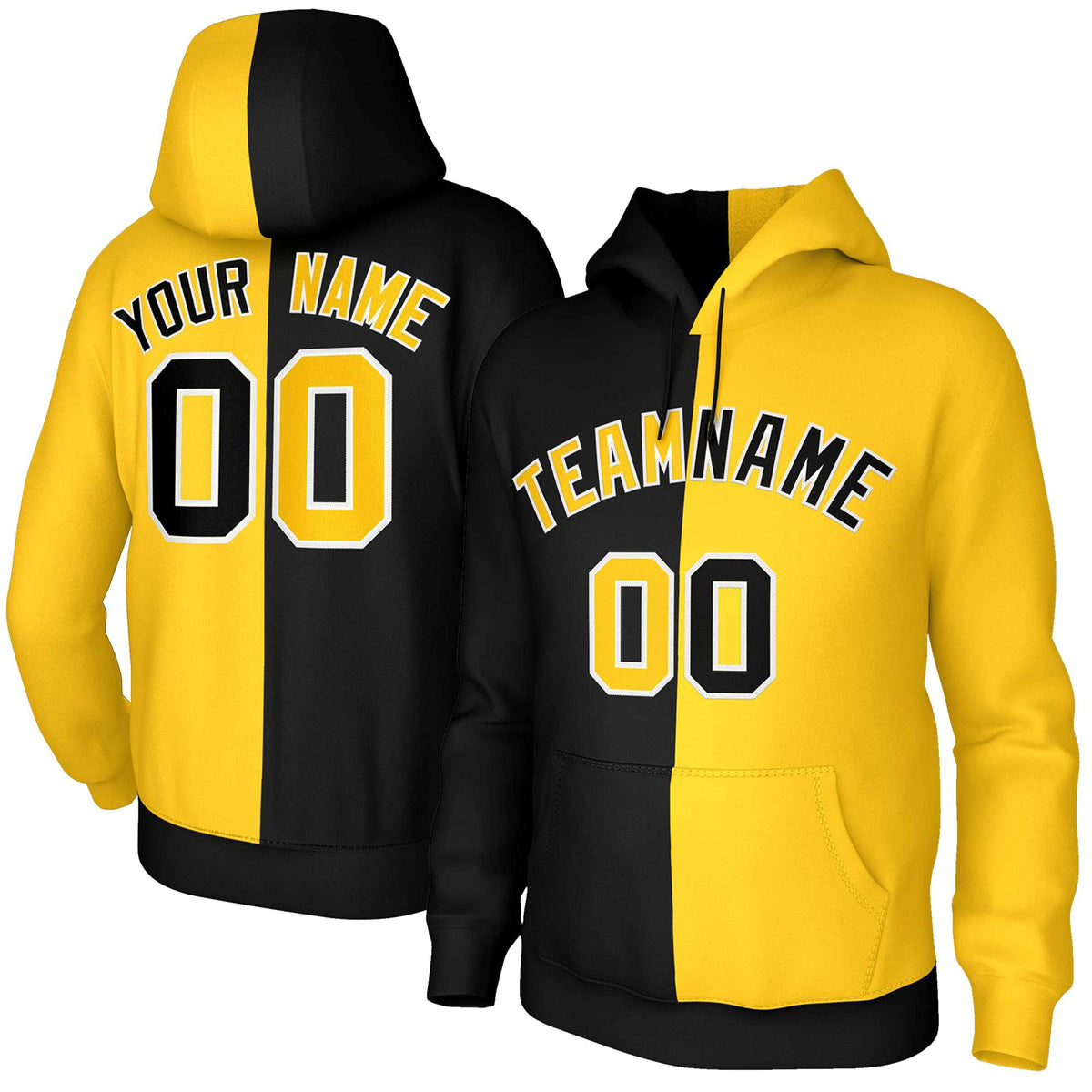 Custom Black Gold Gold-White Split Fashion Stitched Sportwear Pullover Hoodie| KXKSHOP