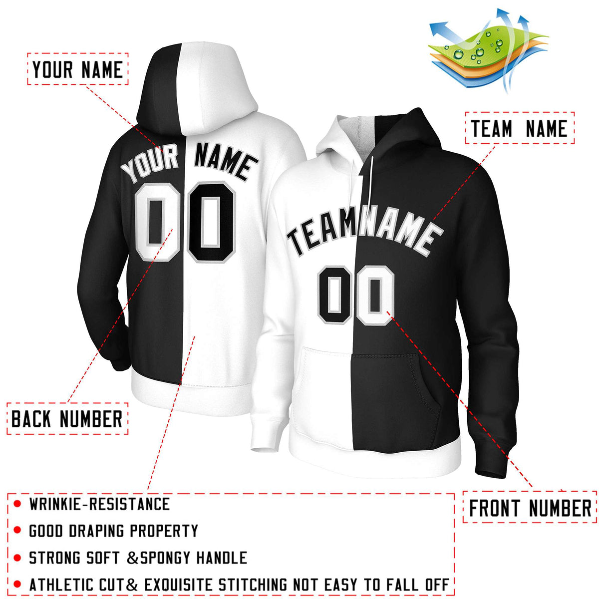 Custom White Black-Gray Split Fashion Stitched Sportwear Pullover Hoodie| KXKSHOP