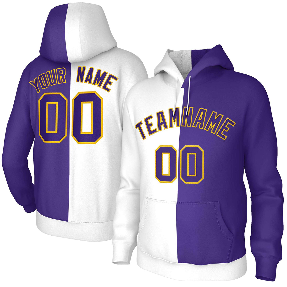 Custom White Purple Purple-Gold Split Fashion Stitched Sportwear Pullover Hoodie| KXKSHOP