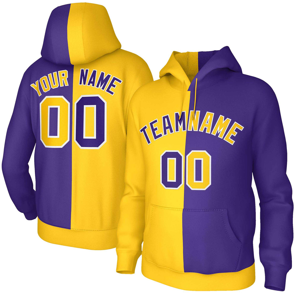 Custom Gold Purple Purple-White Split Fashion Stitched Sportwear Pullover Hoodie| KXKSHOP