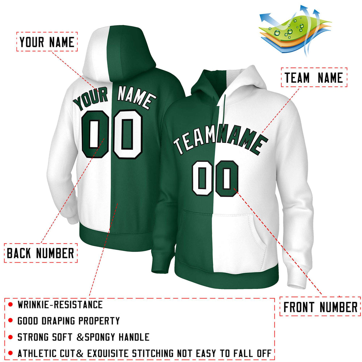 Custom Green White White-Black Split Fashion Stitched Sportwear Pullover Hoodie| KXKSHOP