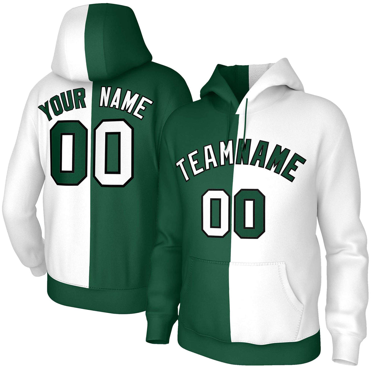 Custom Green White White-Black Split Fashion Stitched Sportwear Pullover Hoodie| KXKSHOP