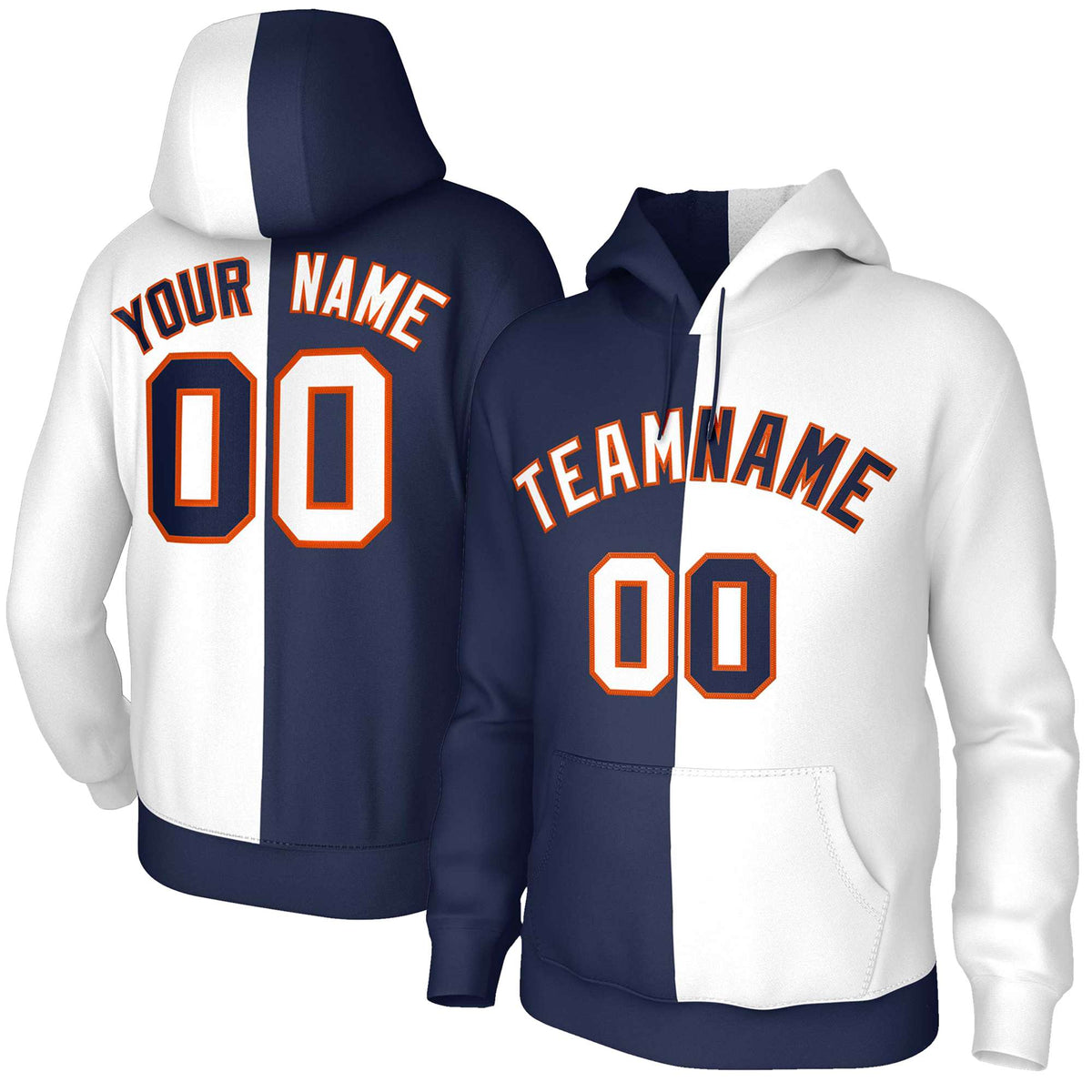 Custom Navy White White-Orange Split Fashion Stitched Sportwear Pullover Hoodie| KXKSHOP