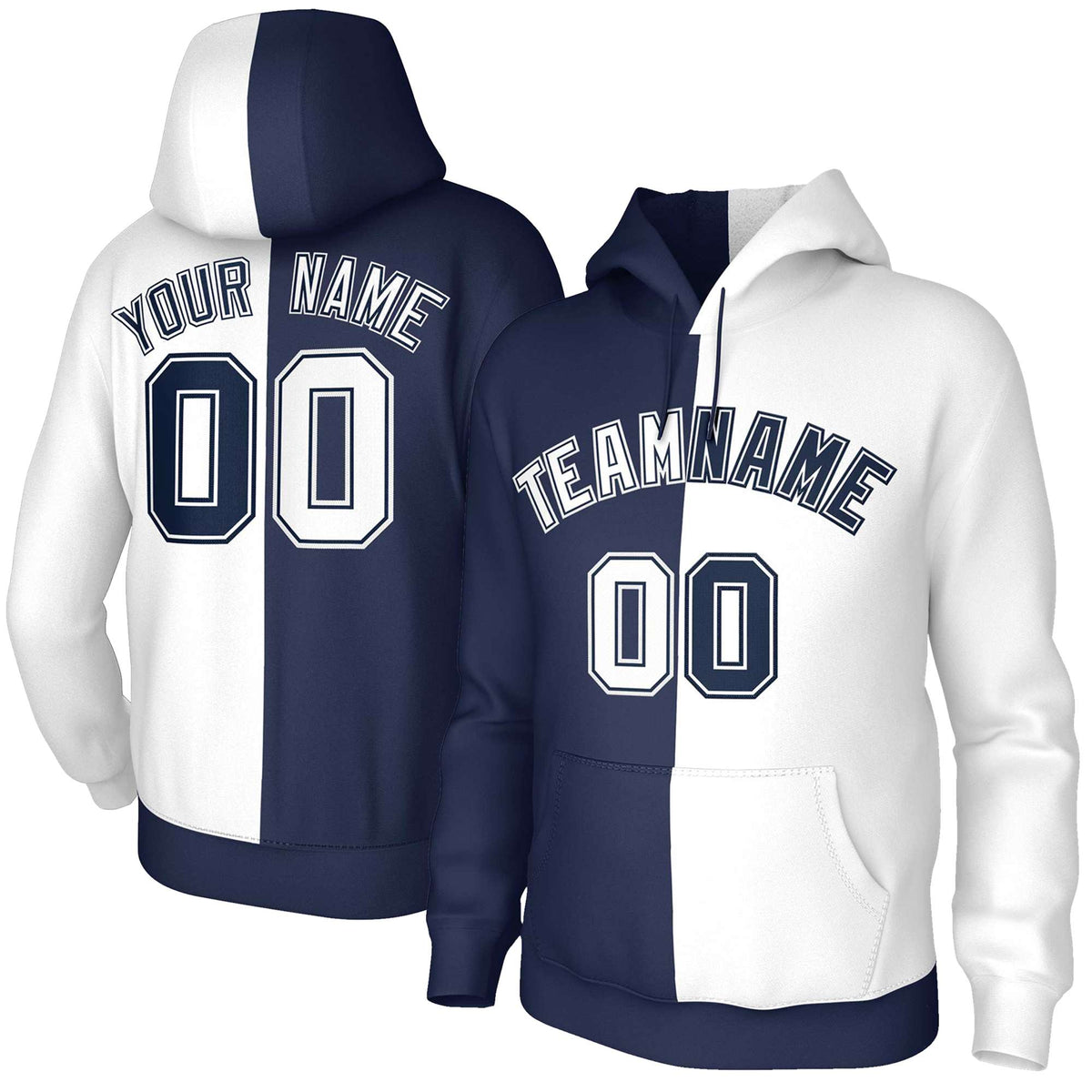 Custom Navy White White-Navy Split Fashion Stitched Sportwear Pullover Hoodie| KXKSHOP