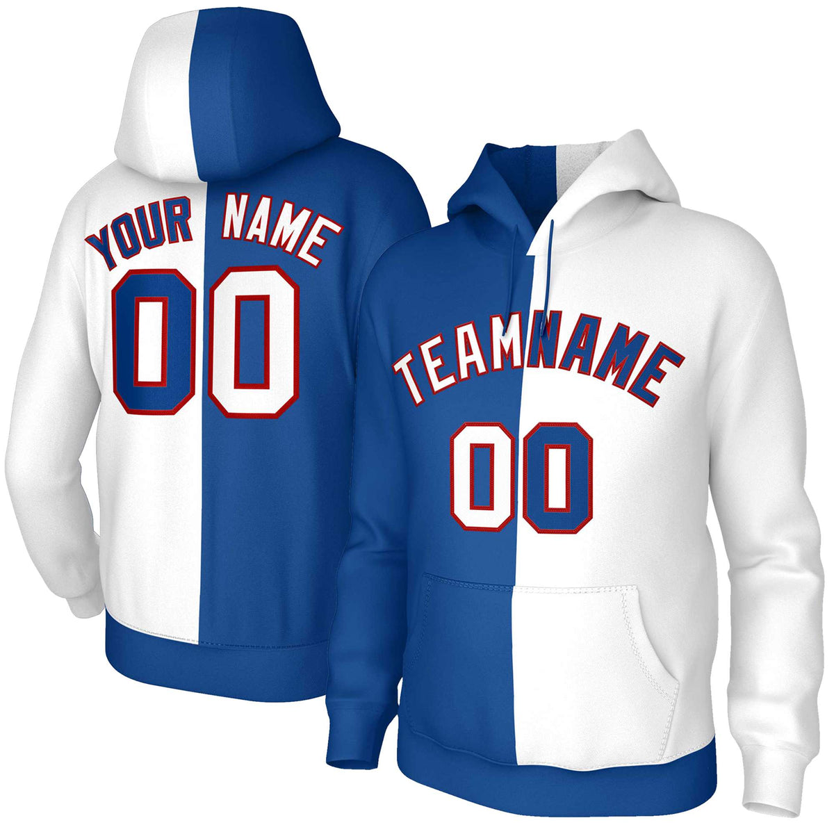 Custom Royal White White-Red Split Fashion Stitched Sportwear Pullover Hoodie| KXKSHOP