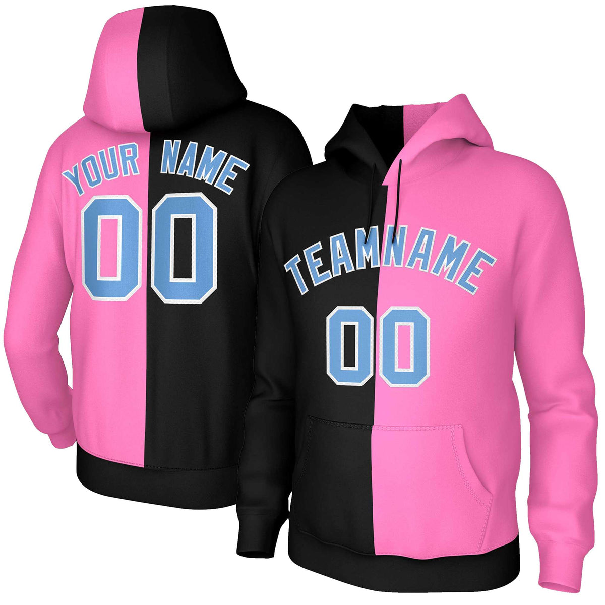 Custom Black Pink Light Blue-White Split Fashion Stitched Sportwear Pullover Hoodie| KXKSHOP