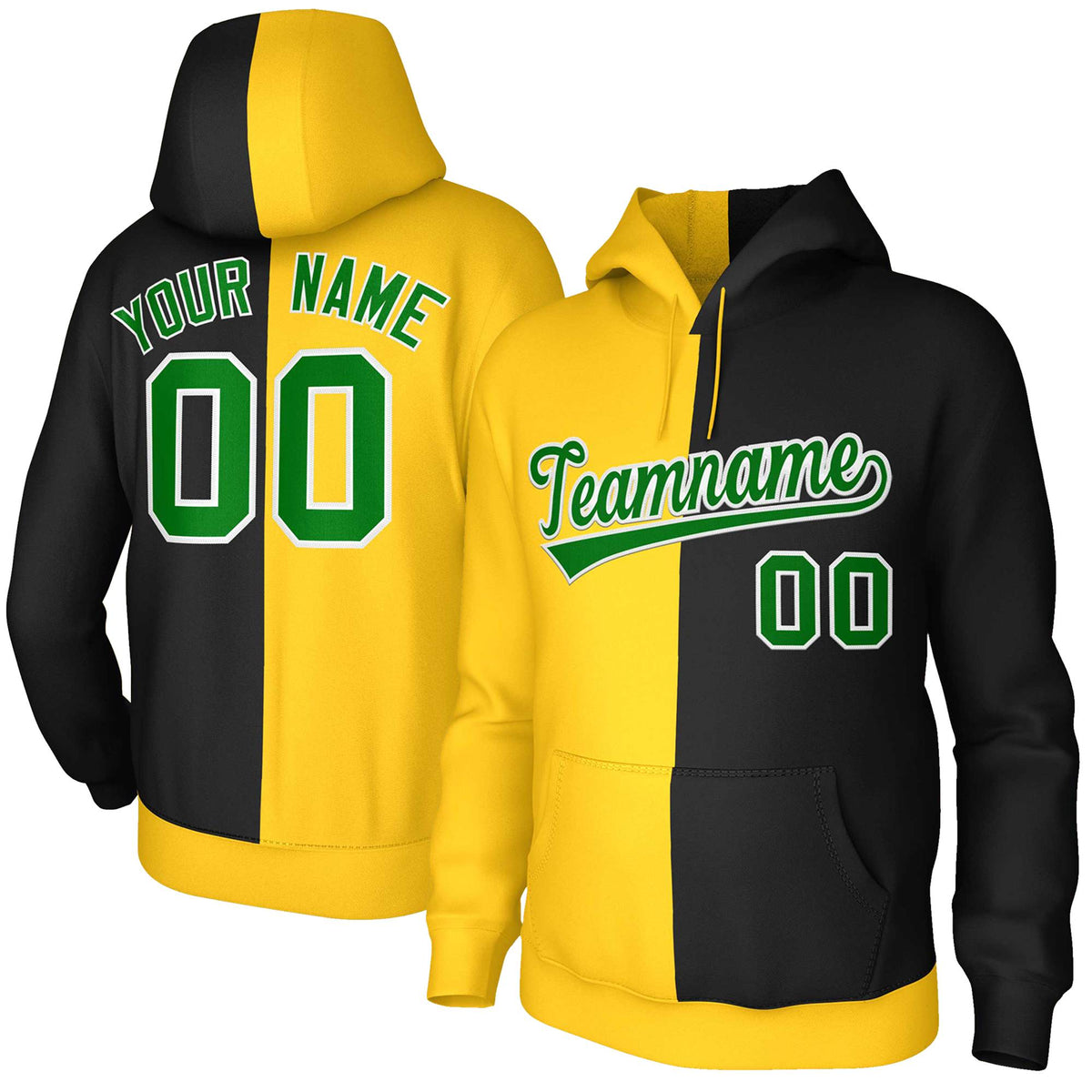 Custom Gold Black Kelly Green-White Split Fashion Stitched Sportwear Pullover Hoodie| KXKSHOP
