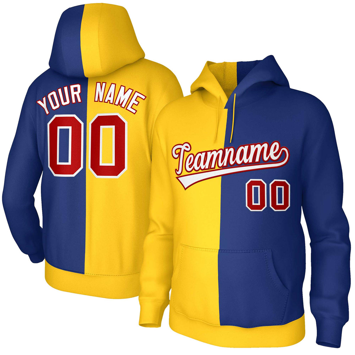 Custom Gold Royal White-Red Split Fashion Stitched Sportwear Pullover Hoodie| KXKSHOP