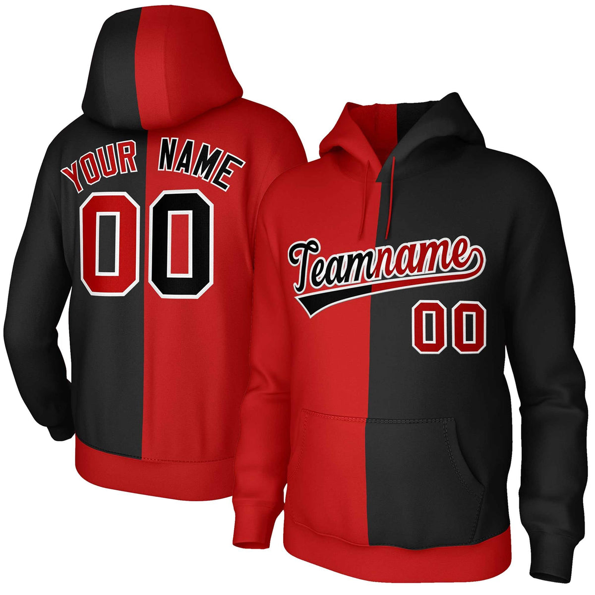 Custom Red Black-White Split Fashion Stitched Sportwear Pullover Hoodie| KXKSHOP