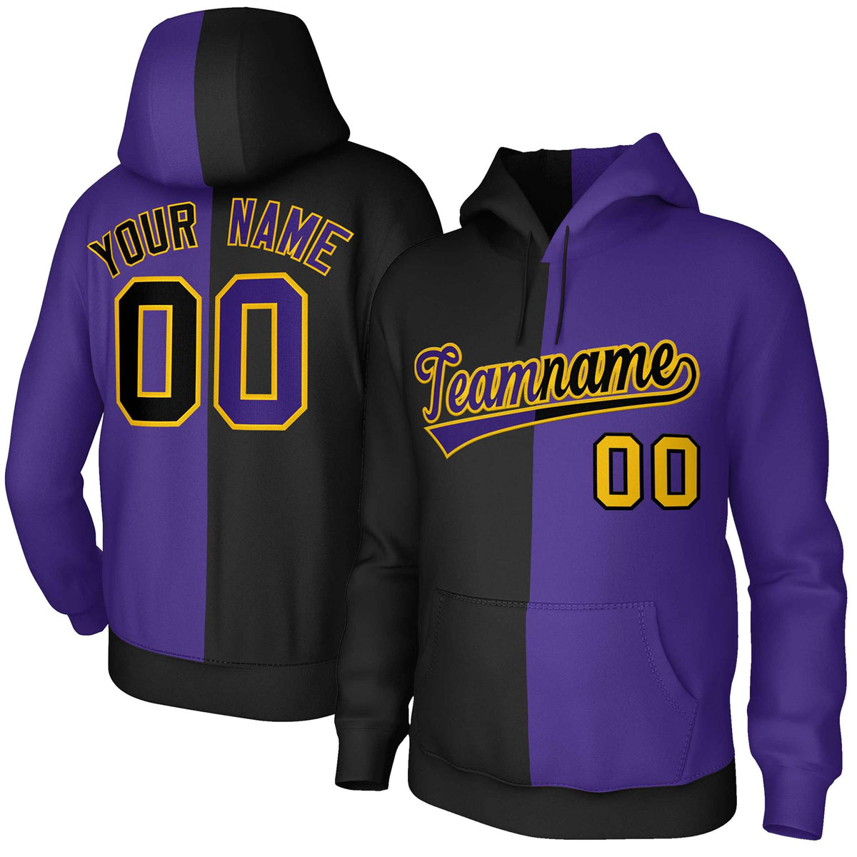 Custom Black Purple Purple-Gold Split Fashion Stitched Sportwear Pullover Hoodie| KXKSHOP