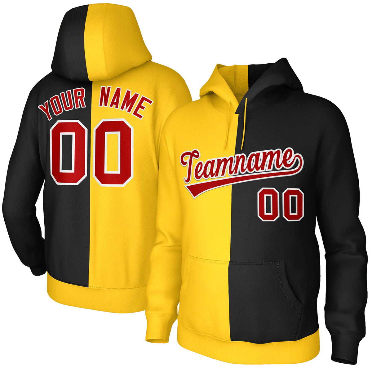 Custom Gold Black Red-White Split Fashion Stitched Sportwear Pullover Hoodie| KXKSHOP