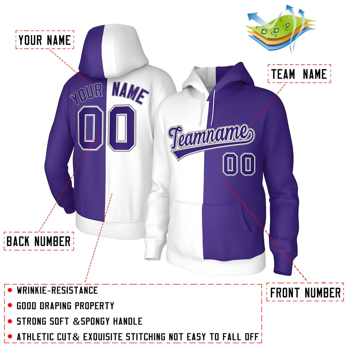 Custom White Purple Purple-White Split Fashion Stitched Sportwear Pullover Hoodie| KXKSHOP