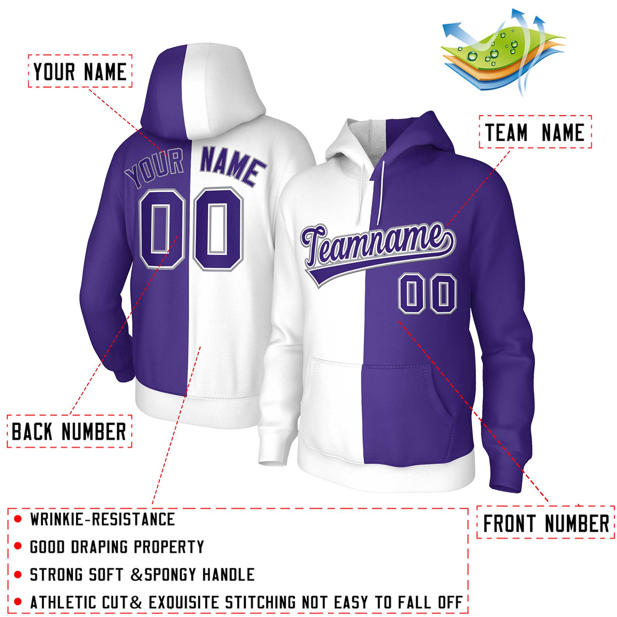 Custom White Purple Purple-White Split Fashion Stitched Sportwear Pullover Hoodie| KXKSHOP