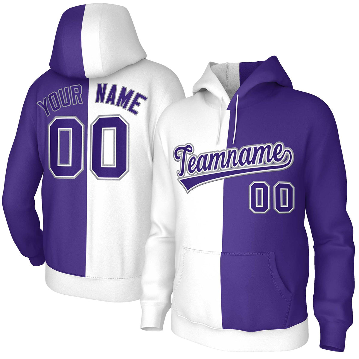 Custom White Purple Purple-White Split Fashion Stitched Sportwear Pullover Hoodie| KXKSHOP