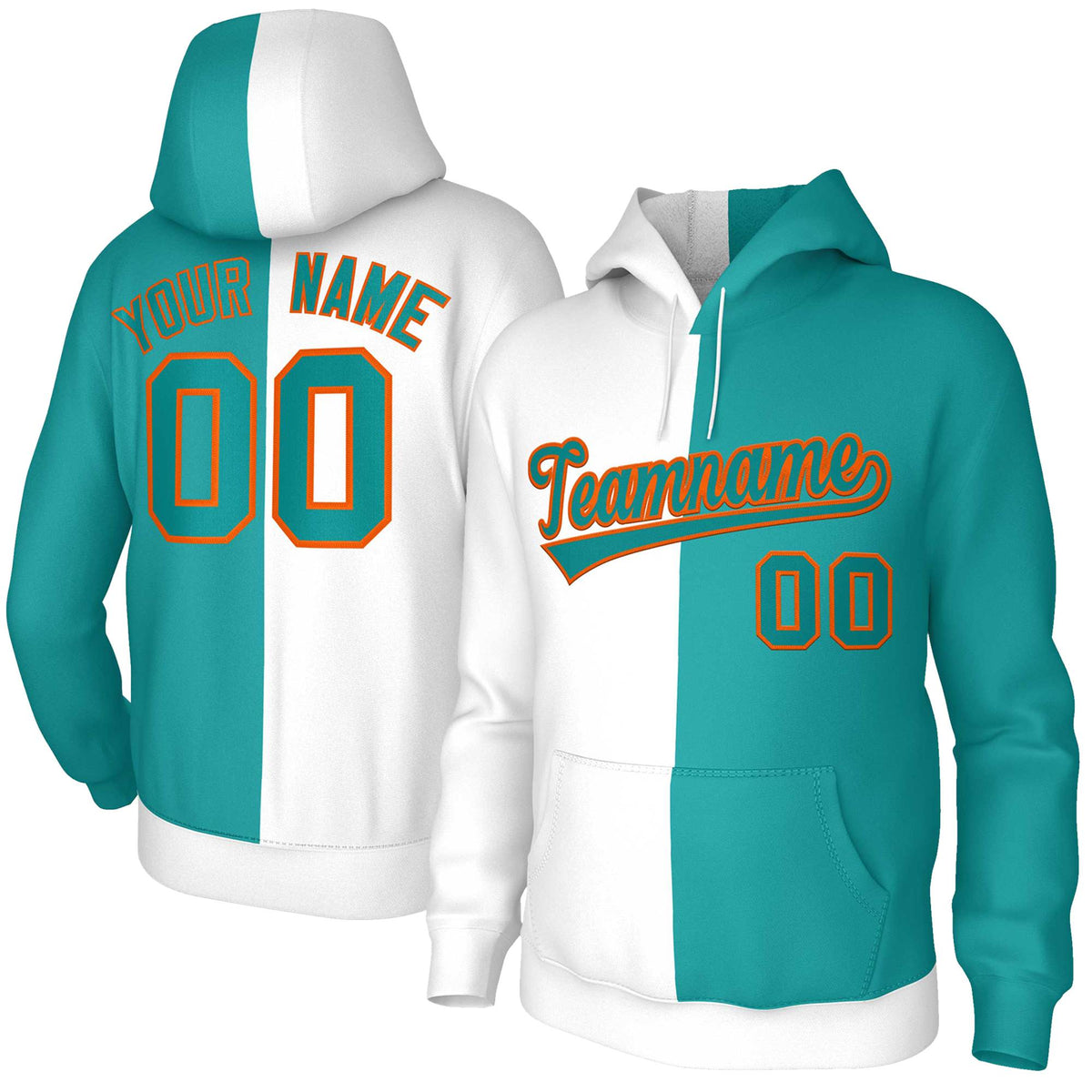 Custom White Aqua Aqua-Orange Split Fashion Stitched Sportwear Pullover Hoodie| KXKSHOP